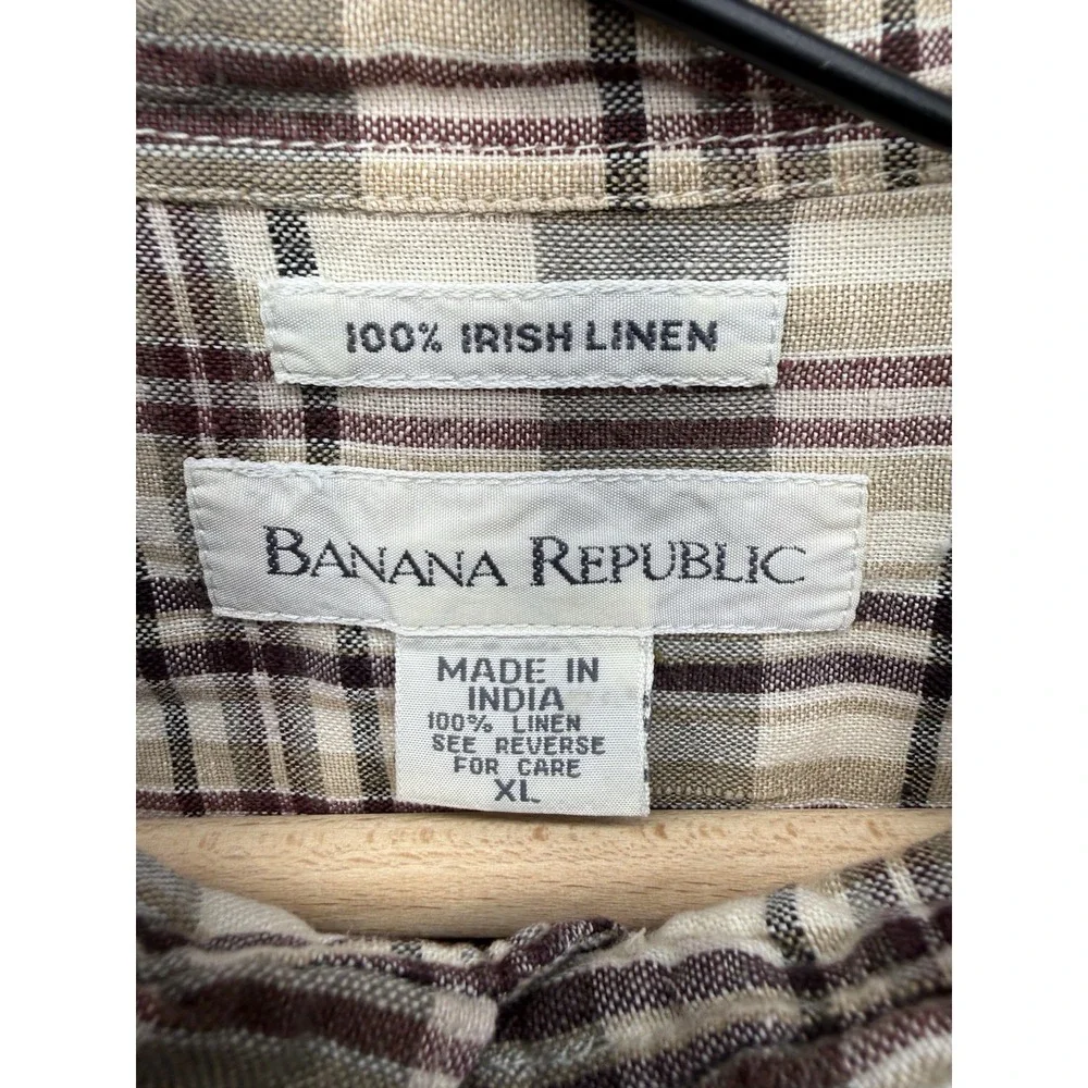 Vintage Banana Republic Irish Linen Shirt Men's XL Plaid Button Up Long Sleeve